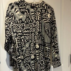 KBS Kansai Yamamoto SilkBlack and White Patterned Long Sleeve Tunic Blouse⭐️